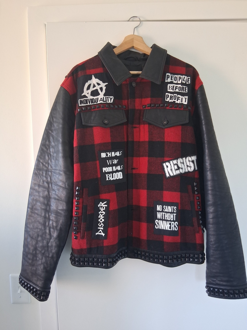 Cult of Individuality Red & Black Plaid Studded Jacket!